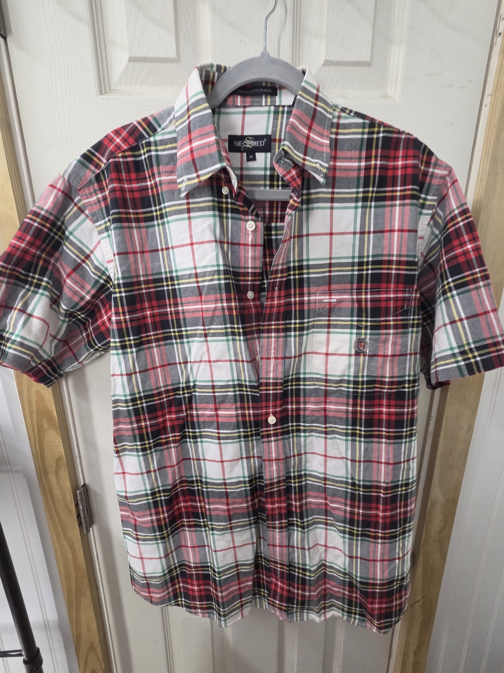 Vintage Siegfried multicolor plaid button-down Short Sleeve shirt #0108